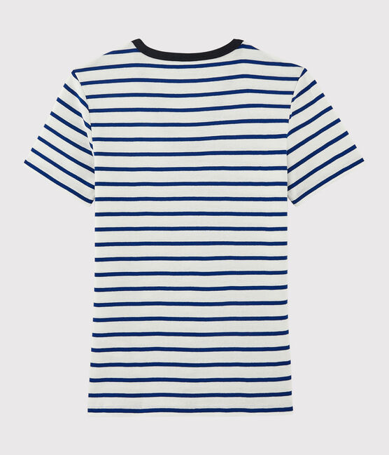 Iconisch katoenen Dames T-shirt met V-hals wit MARSHMALLOW/blauw SURF