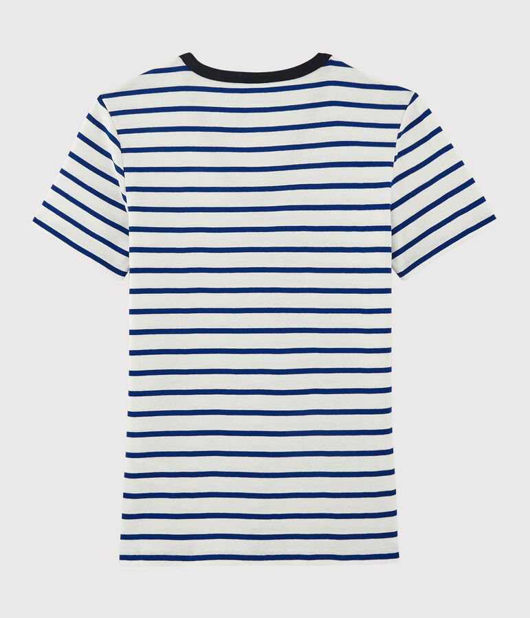 Iconisch katoenen Dames T-shirt met V-hals wit/blauw