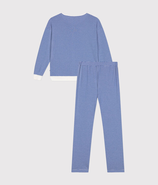 Pyjama en coton ray&eacute; femme bleu/blanc