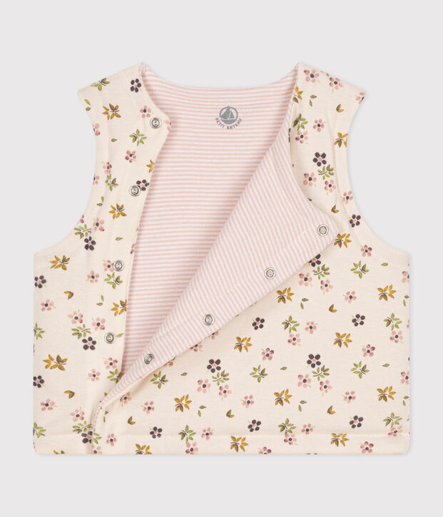 OMKEERBAAR KATOENEN BABYVESTJE ZONDER MOUWEN ecru/bruin