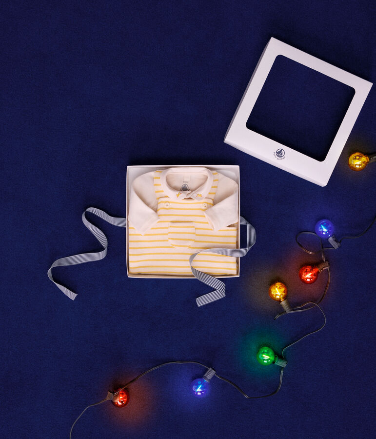 Babysetje met salopette en body van katoen ecru/geel