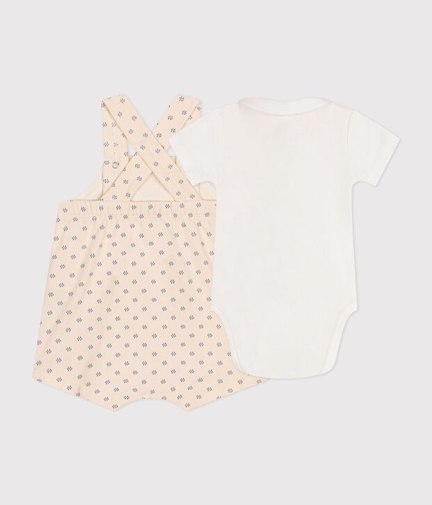 Babysetje met salopette van lichte fleece ecru/multicouleur