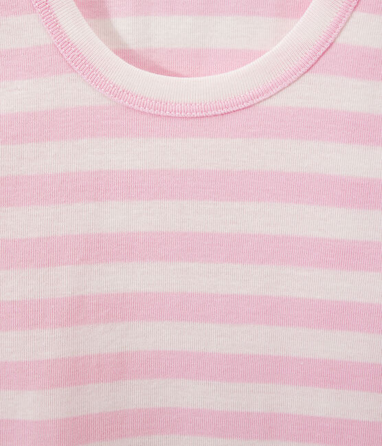 Gestreept dameshemdje in origineel geribd katoen roze BABYLONE/wit MARSHMALLOW