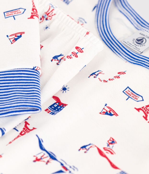 Katoenen pyjama met Parijs-print voor kleine meisjes en jongens wit/multicouleur