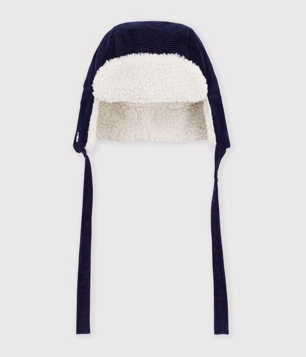 Chapka b&eacute;b&eacute; en velours doubl&eacute; sherpa bleu marine