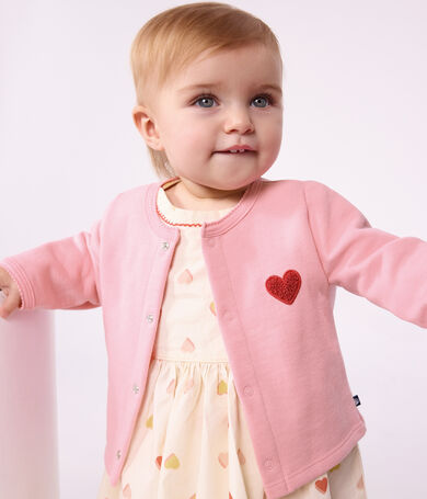 Cardigan b&eacute;b&eacute; en coton uni et badge c&oelig;ur