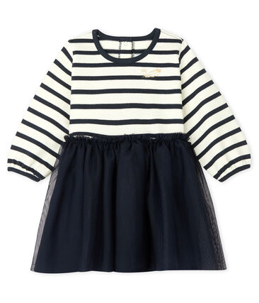 Jurk Met Lange Mouwen Twee Soorten Materiaal Babymeisje Petit Bateau