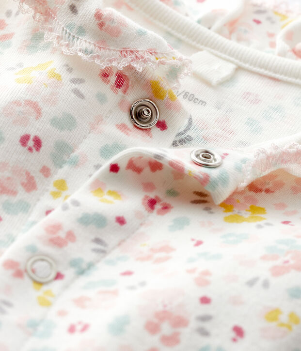 Body fleuri &agrave; col b&eacute;b&eacute; fille en c&ocirc;te blanc/multicouleur