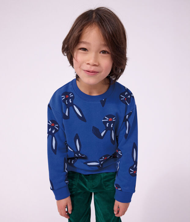 Sweatshirt enfant en coton imprim&eacute; animalier bleu/multicouleur