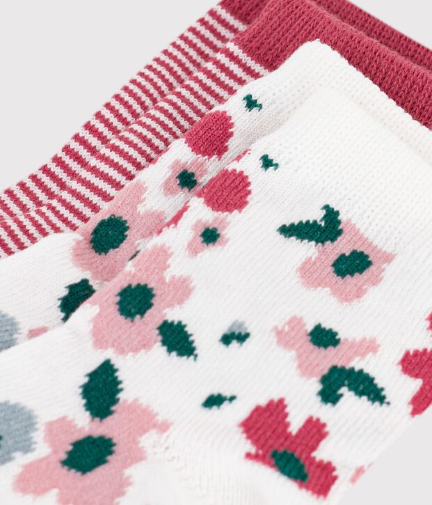 Set van 2 paar katoenen babysokken met streepjes en bloemetjesprint multicouleur