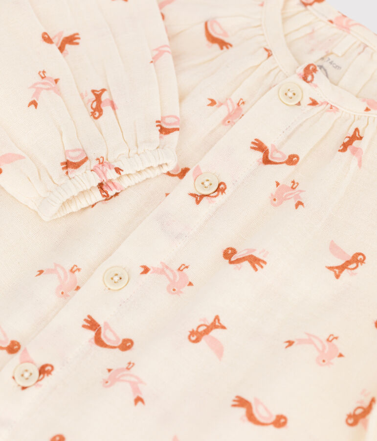 Lang pakje met vogeltjesprint van luchtig katoen voor baby's ecru/multicouleur