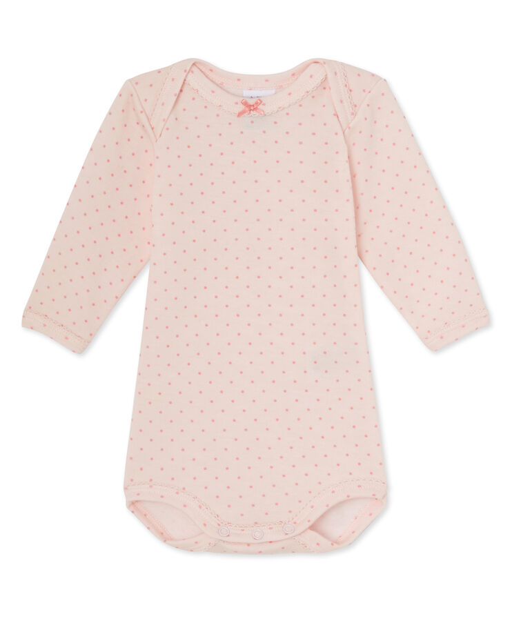 Body met lange mouwen in wol/katoen voor babymeisjes roze VIENNE/roze GRETEL