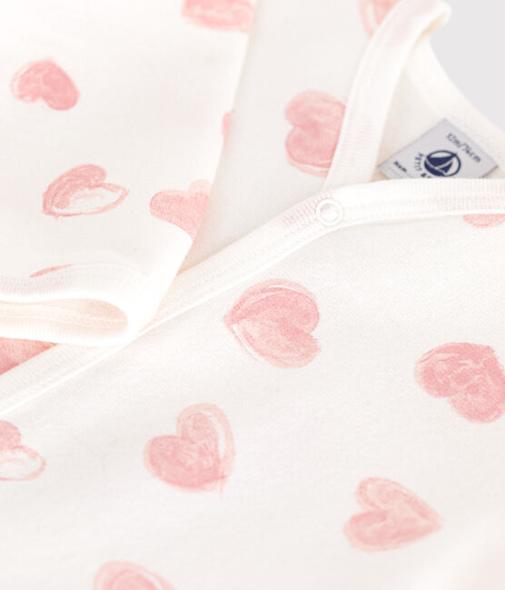 Pyjama bébé en molleton gratté à col imprimé cœurs blanc MARSHMALLOW/rose CHARME