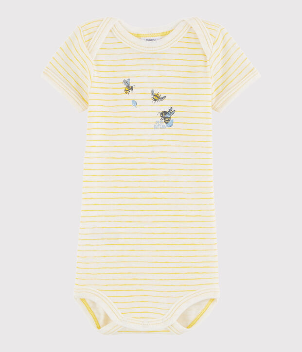Rompertje met korte mouwen babymeisje - babyjongen wit/geel