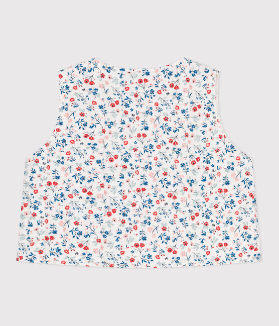 Mouwloos babyjasje in poplin met bloemenprint wit MARSHMALLOW/wit MULTICO