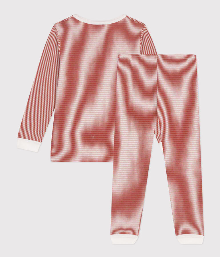 Pyjama ray&eacute; en coton enfant marron/blanc