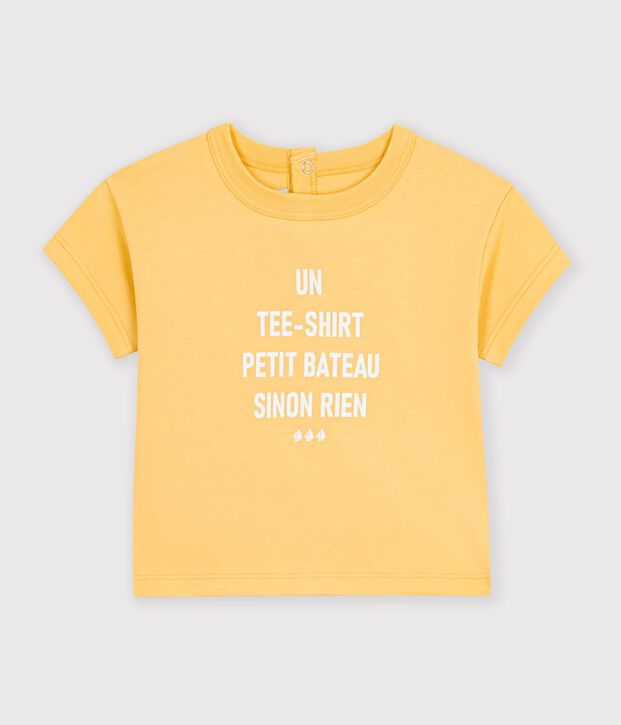 Tee-shirt b&eacute;b&eacute; en coton manches courtes uni &agrave; motif jaune
