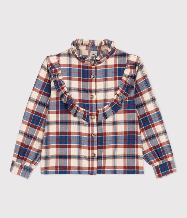 Blouse &agrave; carreaux en flanelle enfant fille &eacute;cru/multicouleur