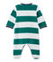Gestreepte fluwelen pyjama voor babyjongens groen OLIVIER/wit ECUME