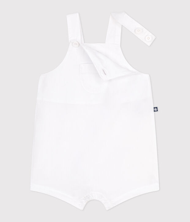 Salopette b&eacute;b&eacute; en coton jambes courtes, unie blanc