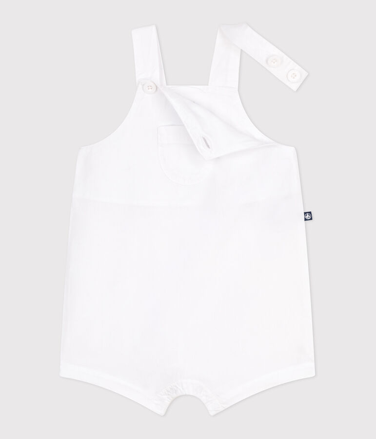 Salopette b&eacute;b&eacute; en coton jambes courtes, unie blanc