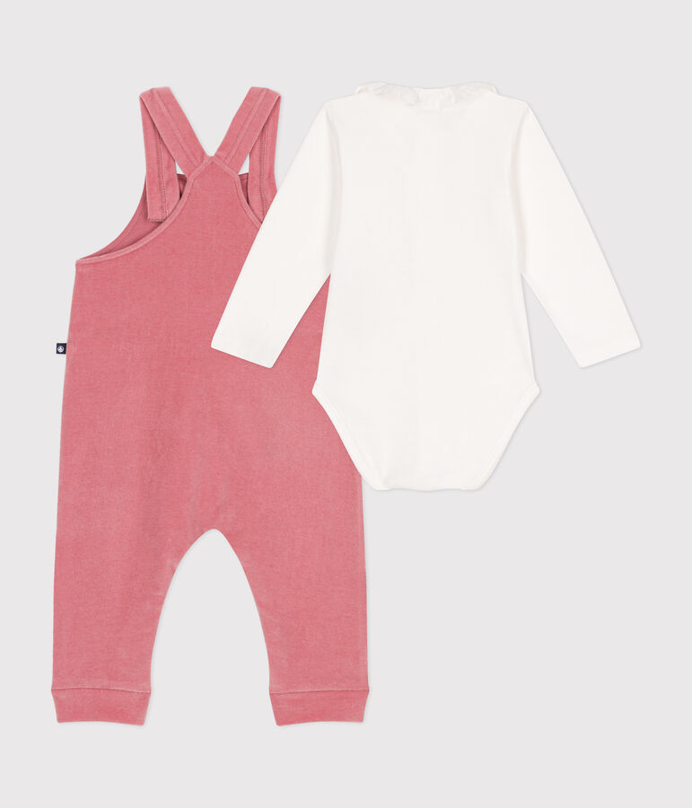 Babysetje met salopette van velours roze