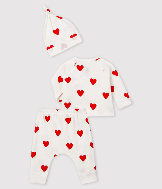Geschenkset met rode hartjes van biologisch katoen voor baby's wit MARSHMALLOW/rood TERKUIT