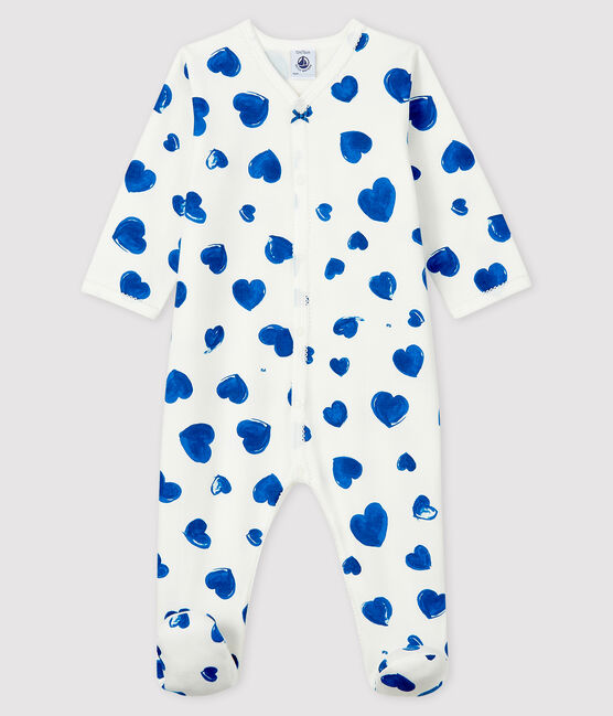Molton slaappakje met blauwe hartjes voor baby meisjes wit MARSHMALLOW/wit MULTICO