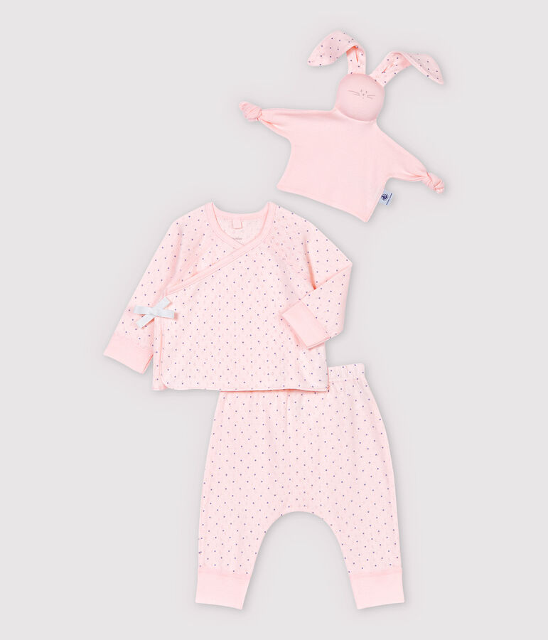 Roze 3-delige set van biologisch katoen voor baby's roze/blauw