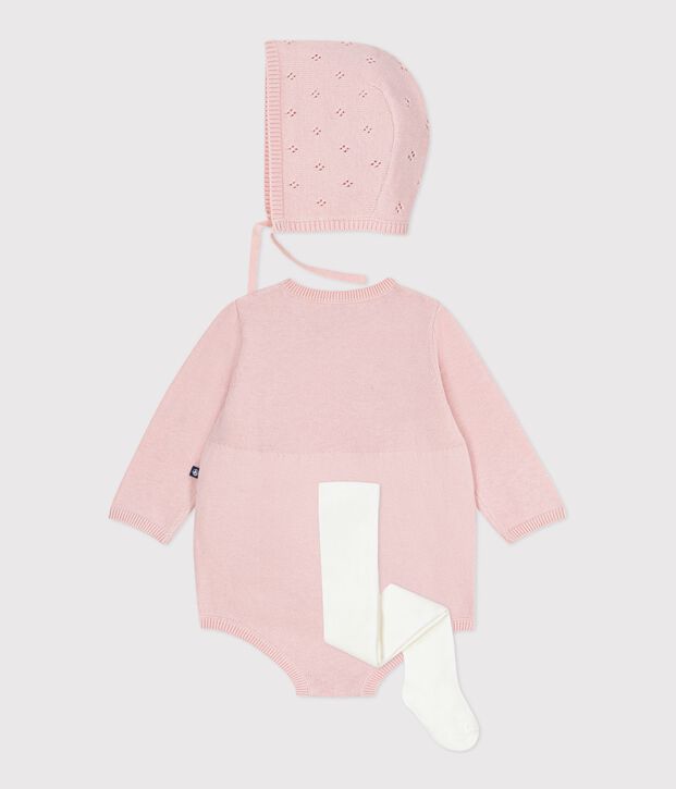 Babycadeausetje met mutsje, kruippakje en broekkousen in tricot multicouleur
