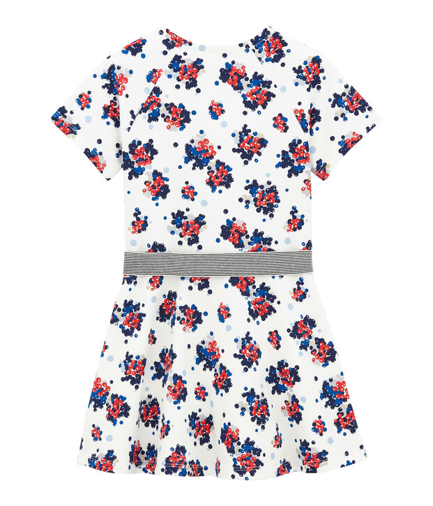 Meisjesjurk in molton met bloemendessin wit/multicouleur