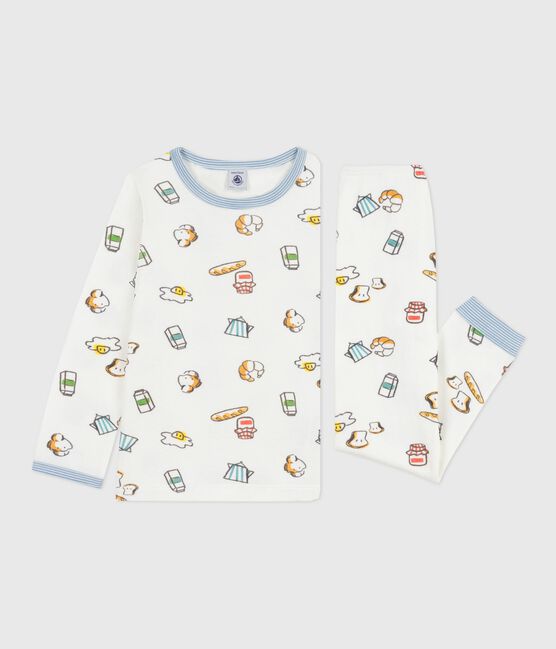 Pyjama enfant en tubique imprimé petit déjeuner blanc MARSHMALLOW/blanc MULTICO