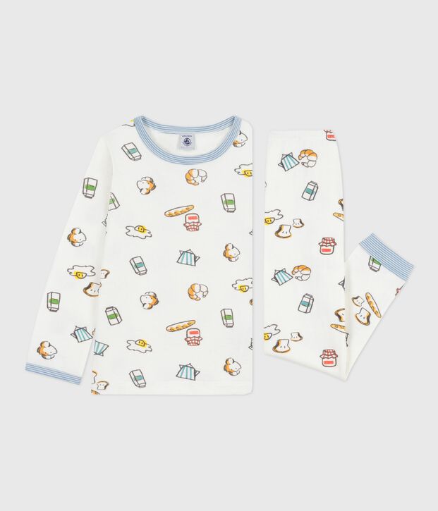 Kinderpyjama in tubic met ontbijtprint wit/multicouleur