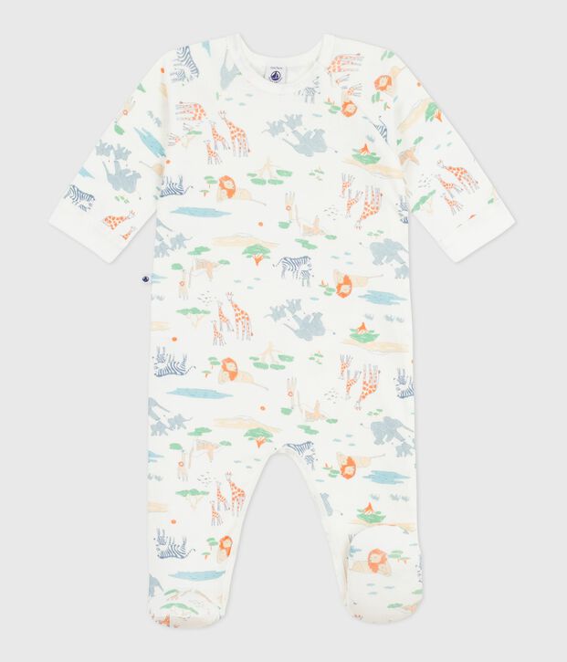 Katoenen babypyjama met rits en savanaprint wit/multicouleur