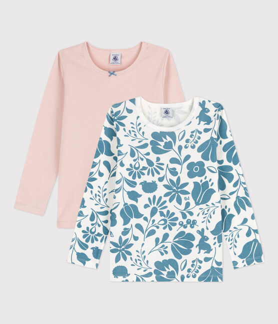 Set van 2 T-shirts met lange mouwen en bloemen voor meisjes in katoen variante 1