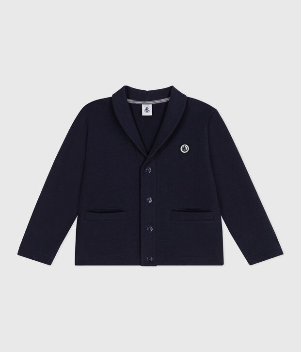 Cardigan enfant en coton uni bleu