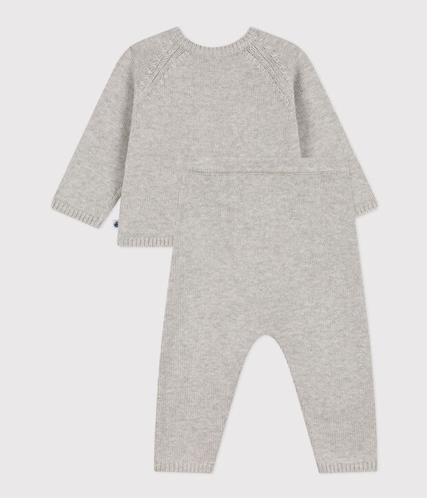 Gebreid setje van wol en katoen met hartjesmotief voor baby's grijs/wit