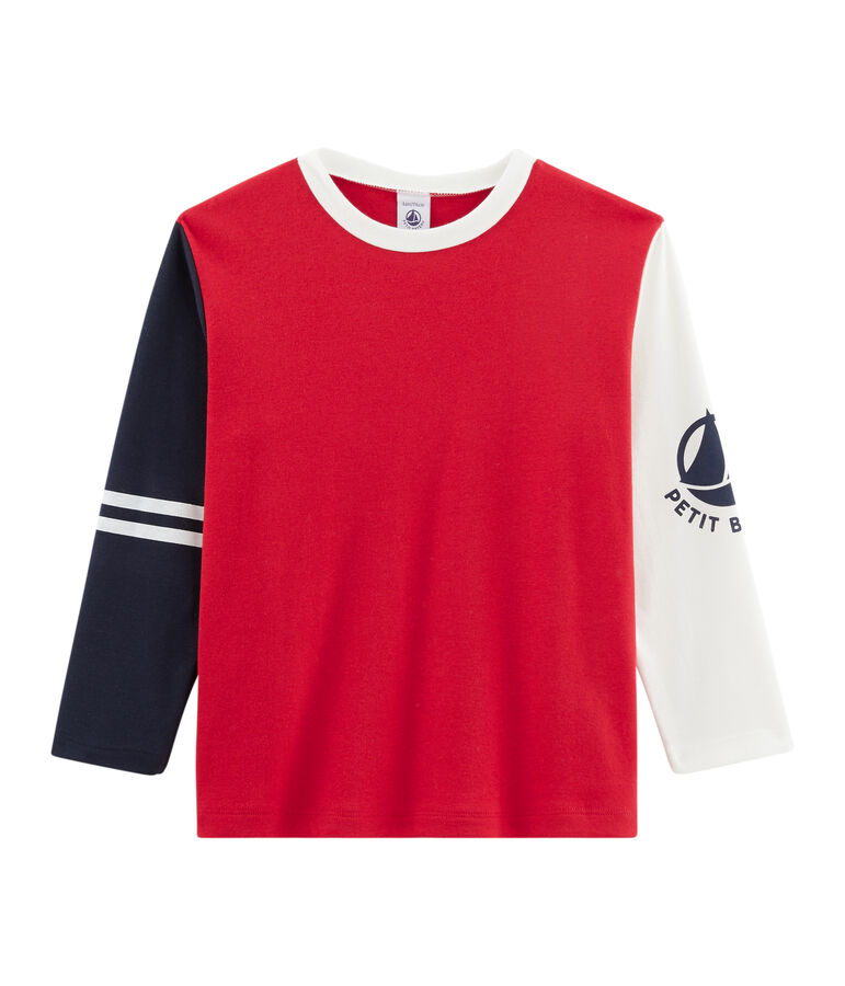 Tee shirt manches longues enfant gar&ccedil;on rouge/multicouleur