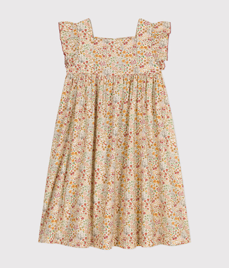 Robe imprim&eacute;e sans manche en popeline enfant fille &eacute;cru/multicouleur