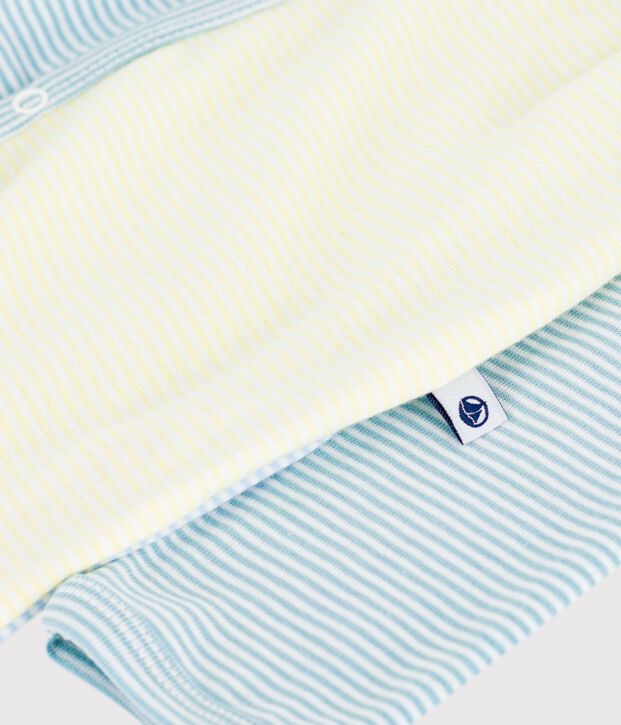 Katoenen babypyjama zonder voetjes met streepjesprint groen/wit