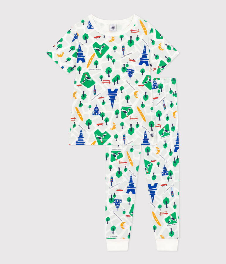Katoenen pyjama met print van Parijs voor kinderen wit MARSHMALLOW/wit MULTICO
