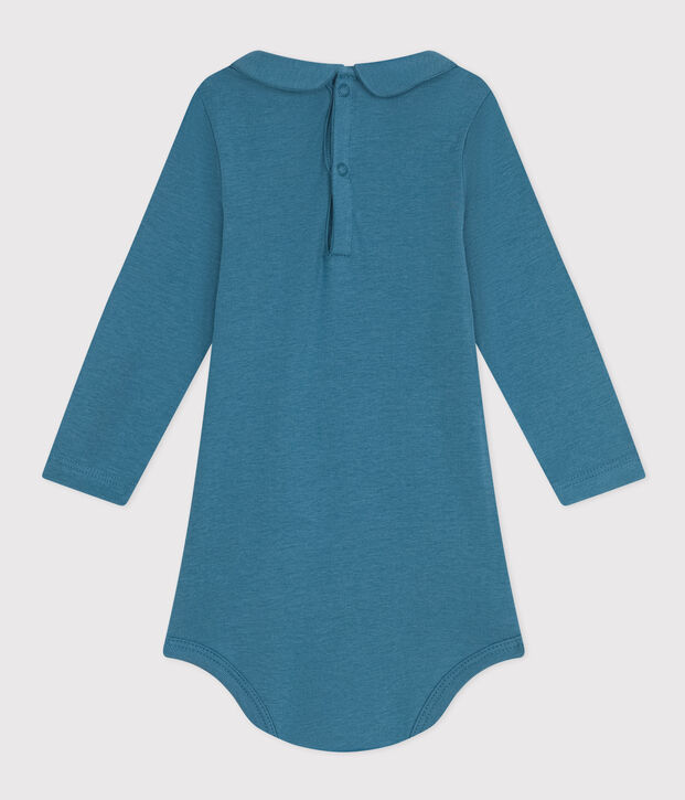 Katoenen body met lange mouwen en claudine-kraag voor baby's blauw