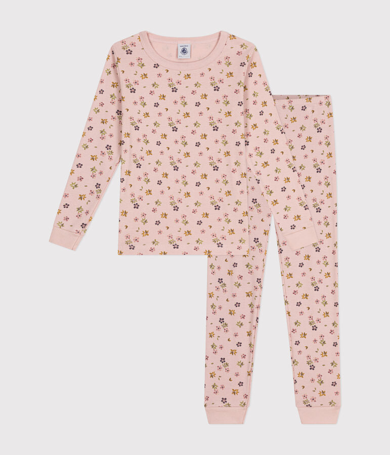 Aansluitende katoenen pyjama met bloemenprint voor kinderen roze/wit