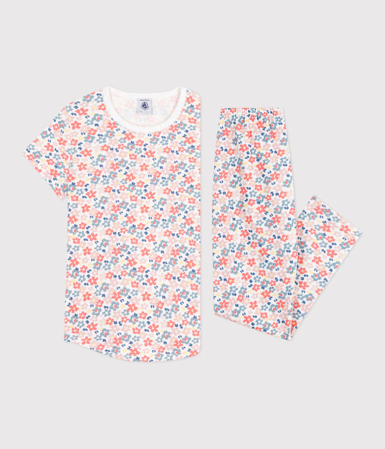 Katoenen kinderpyjama met korte mouw en lange pijpen met print wit/multicouleur