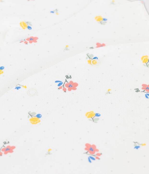 Combinaison longue imprim&eacute;e en tubique bio b&eacute;b&eacute; blanc/rose