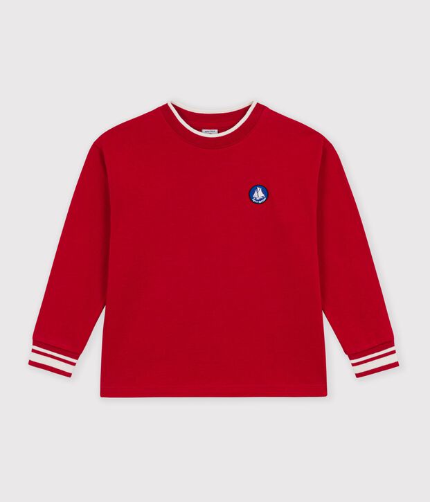 Tee-shirt enfant manches longues en coton uni rouge