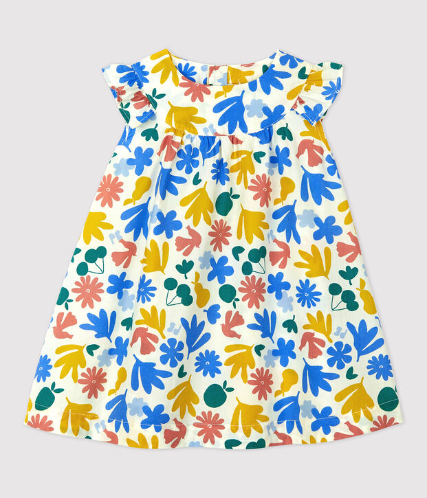 Jurk met korte mouwen uit popeline met bloemenprint voor baby's. wit/multicouleur