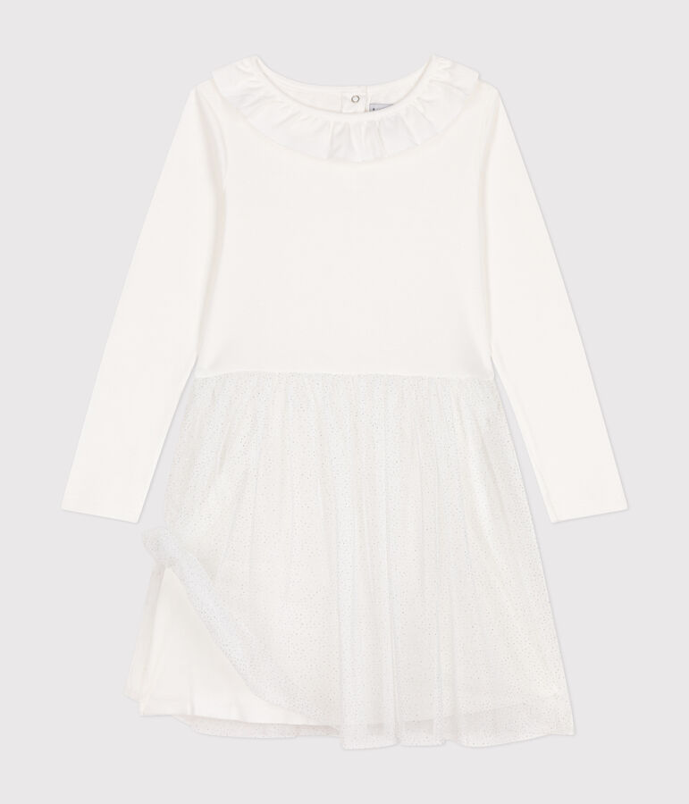 Robe en c&ocirc;te et tulle enfant fille blanc