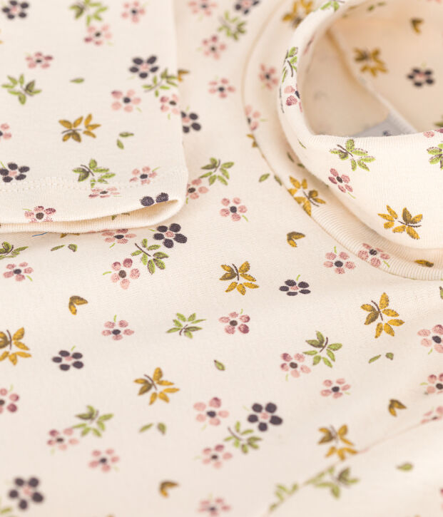 Sous-pull en coton enfant fille &eacute;cru/multicouleur