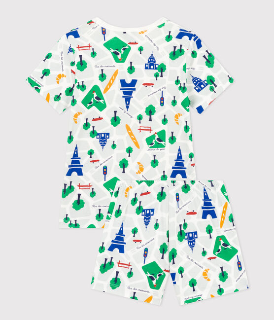 Katoenen pyjamashort met Parijsprint voor kinderen wit MARSHMALLOW/blauw MEDIEVAL/ MULTICO